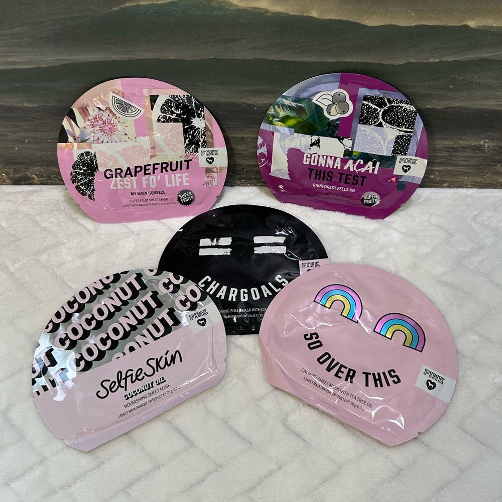 New $25 Victorias Secret Pink Facial Sheet Face Mask Set Grapefruit Açaí Coconut